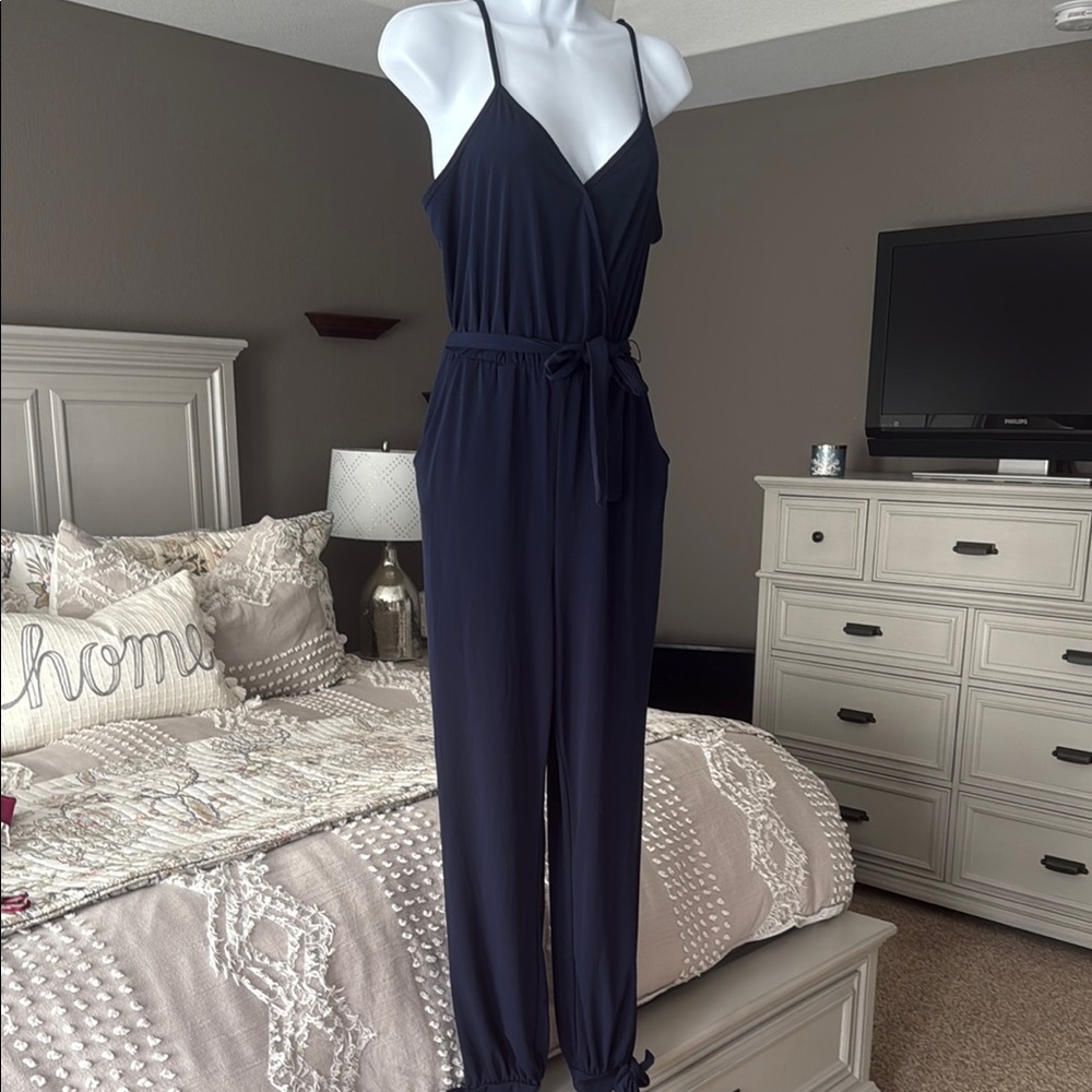 Sophisticated Blue Jumpsuit with Open Side Leg Design